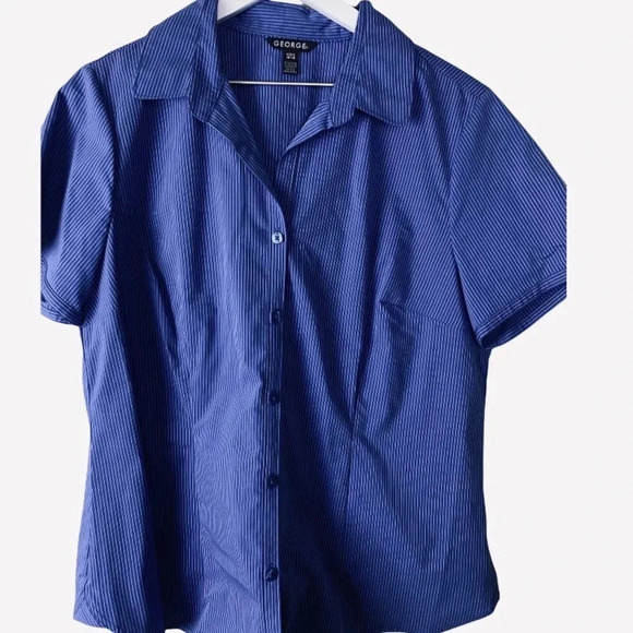 GEORGE EUC WOMENS BLUE STRIPE TOP BLOUSE SHIRT SIZE XL 16 18 - Picture 2 of 6